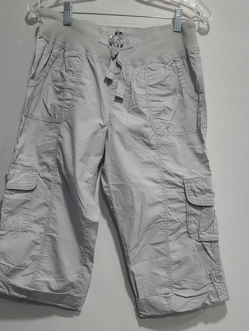 Calvin Klein Womens Light Gray Cargo Shorts - Casual Drawstring Waist Sz M/M